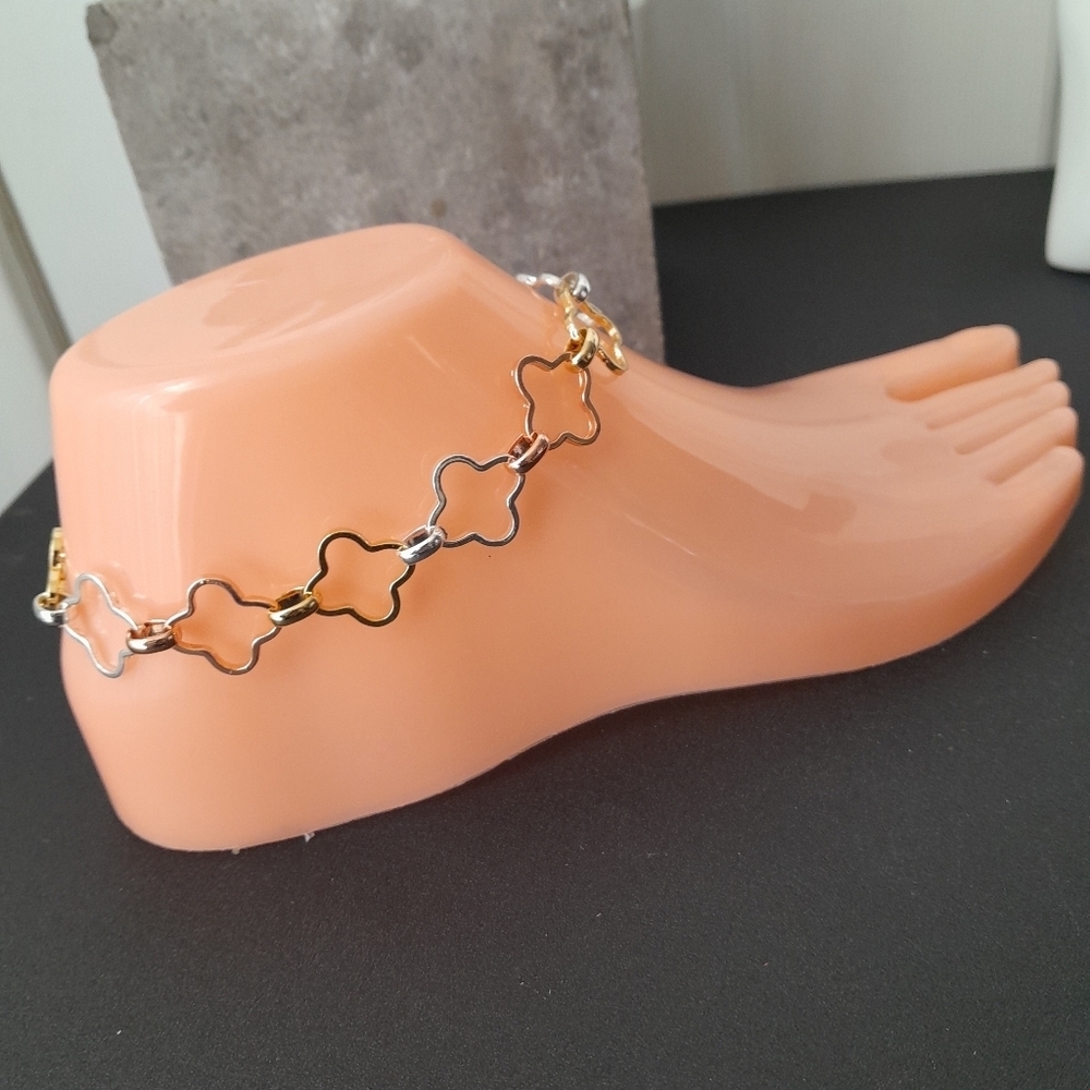 Tri Color Gold Filled Clover Flower Anklet Ankle Bracelet New
